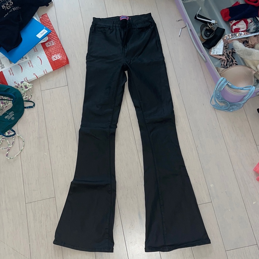 EDIKTED black leather flare pants